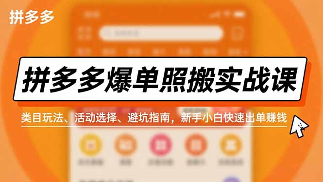 拼多多爆单照搬实战课，类目玩法、活动选择、避坑指南，新手小白快速出单赚钱-网创项目总站