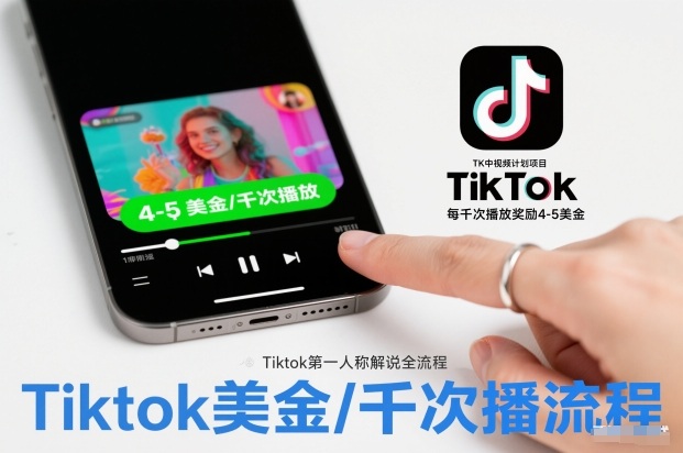 TK中视频计划项目，Tiktok第一人称解说流程，每干次播放奖励4-5美金-网创项目总站