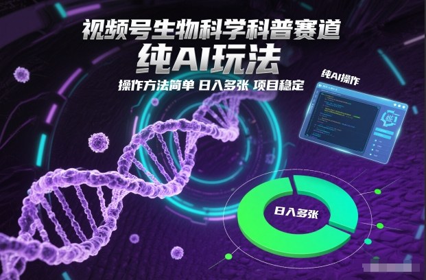 视频号生物科学科普赛道，纯AI玩法，操作方法简单，日入多张，项目稳定-网创项目总站
