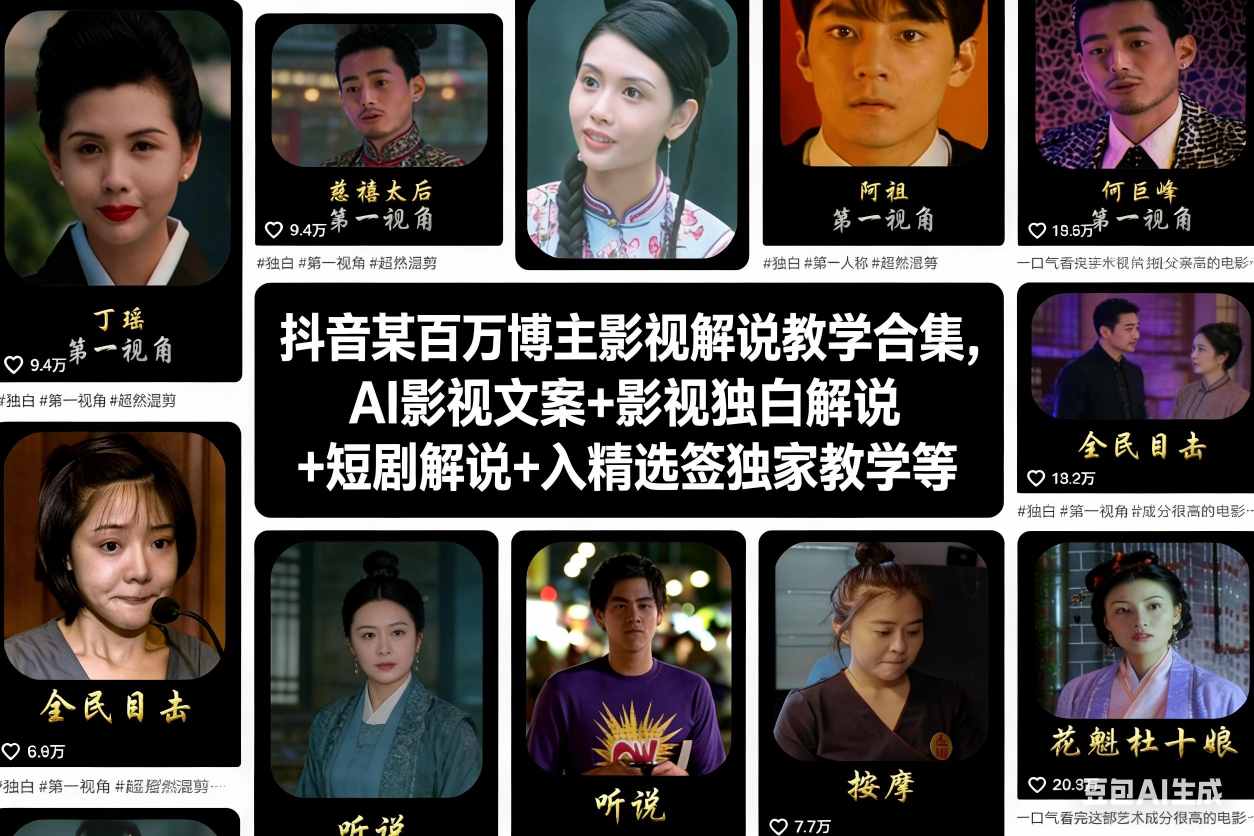 抖音某百万博主影视解说教学合集，AI影视文案+影视独白解说+短剧解说+入精选签独家教学等-网创项目总站