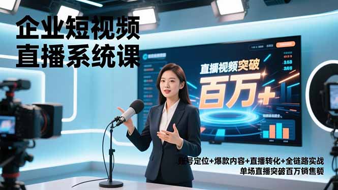 企业短视频直播系统课,账号定位+爆款内容+直播转化+全链路实战,单场直播突破百万销售额-网创项目总站