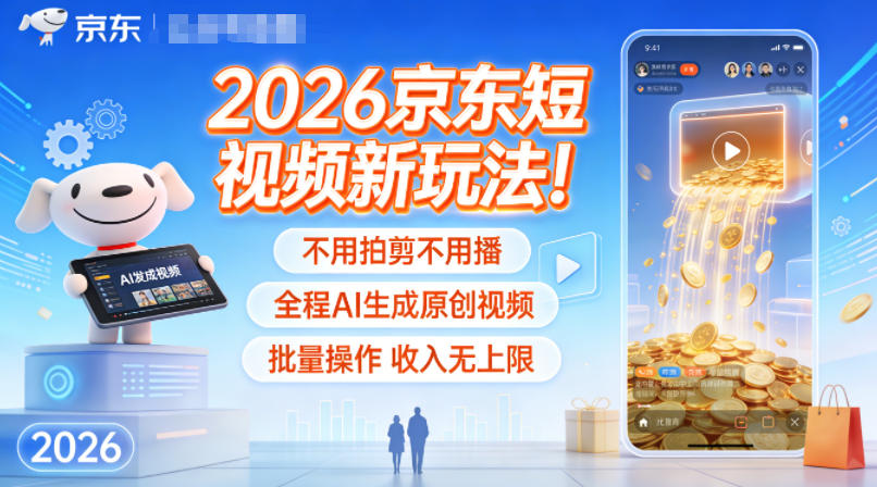 2026京东短视频新玩法！不用拍剪不用播，全程AI生成原创视频，批量操作收入无上限-网创项目总站
