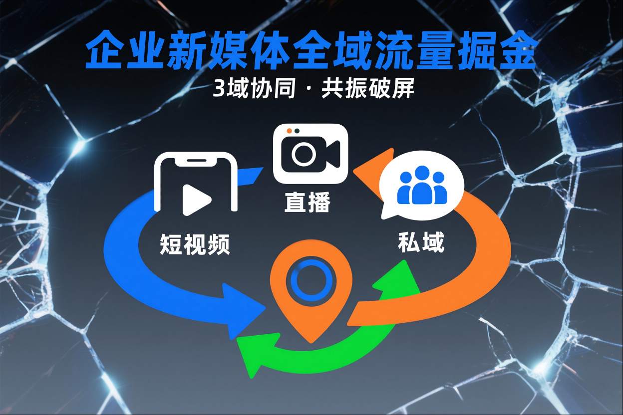 短视频全域商业模式，企业新媒体全域流量掘金，3域协同，共振破屏，短视频-直播-私域-地域-网创项目总站