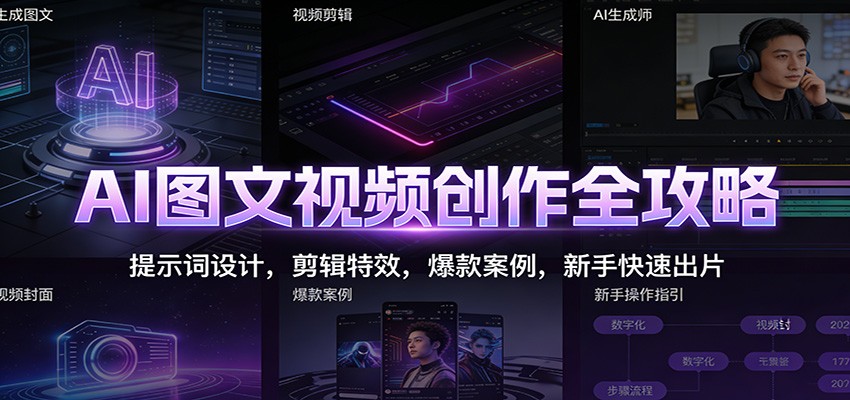 AI图文视频创作全攻略：提示词设计，剪辑特效，爆款案例，新手快速出片-网创项目总站