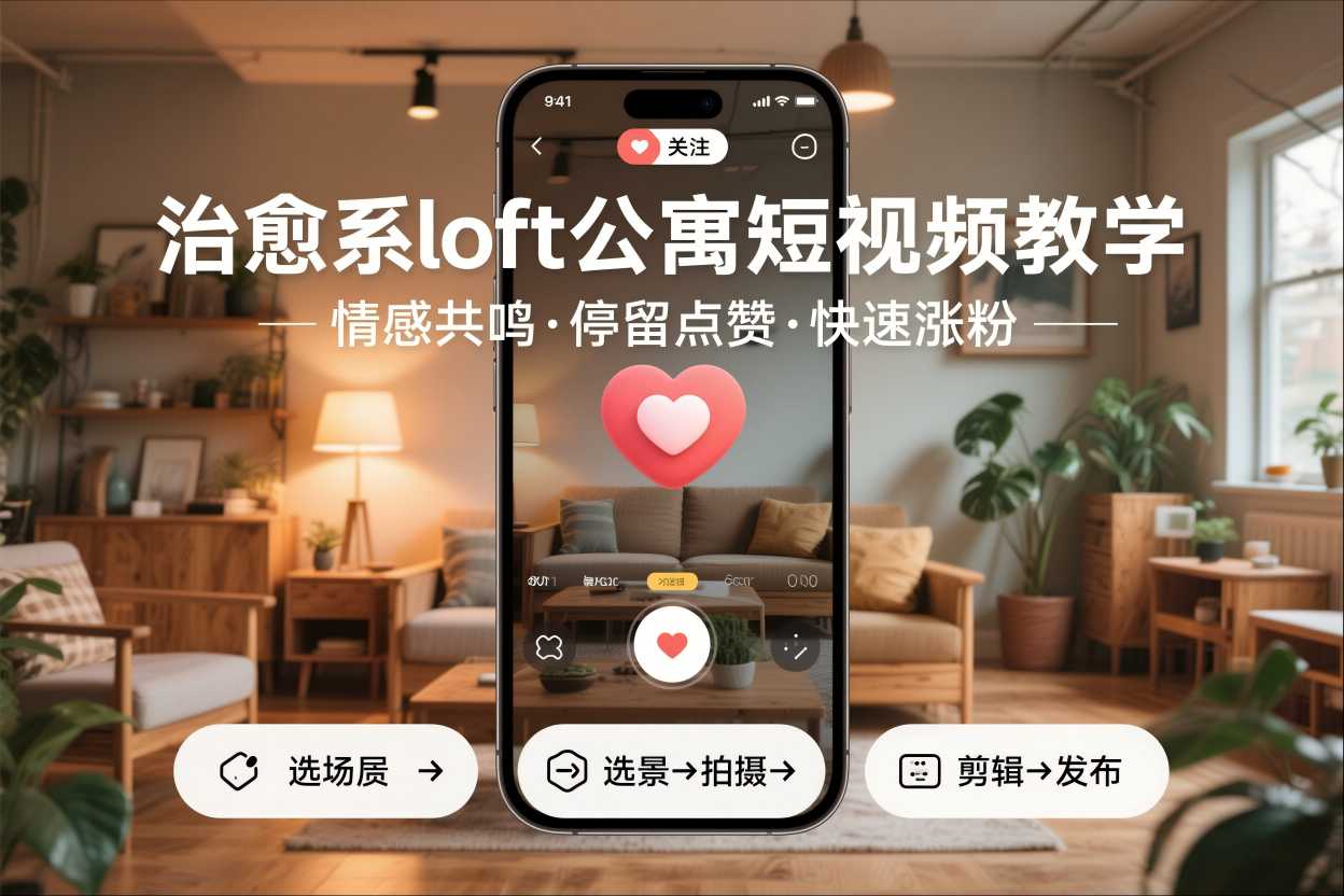 治愈系loft公寓短视频制作教学，情感共鸣引停留点赞关注，快速起号涨粉-网创项目总站