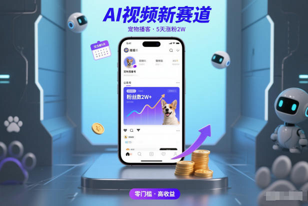 AI视频新赛道，宠物播客仅注册5天涨粉2W，收益非常可观-网创项目总站