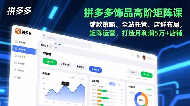 拼多多饰品高阶矩阵课，铺款策略、全站托管、店群布局，矩阵运营，打造月利润5万+店铺-网创项目总站