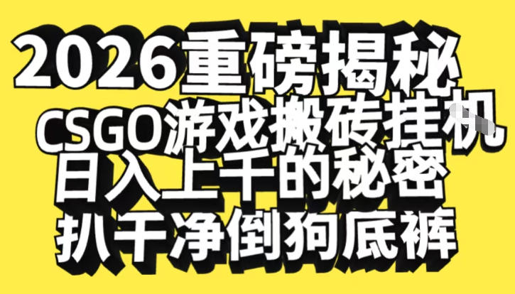 2026开年重磅解密，CSGO游戏搬砖挂G日入1k+的秘密，把倒狗的底裤扒干【揭秘】-网创项目总站