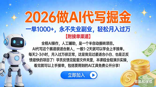 2026做AI代写掘金，一单1000+，永不失业副业，轻松月入过万-网创项目总站