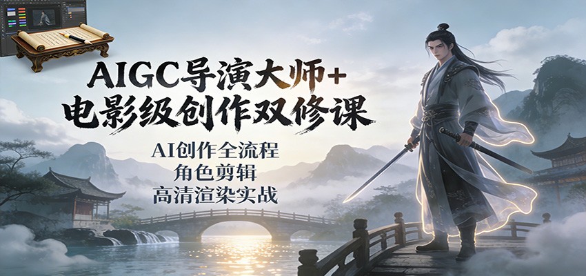 AIGC导演大师+电影级创作双修课：AI创作全流程、角色剪辑、高清渲染实战-网创项目总站