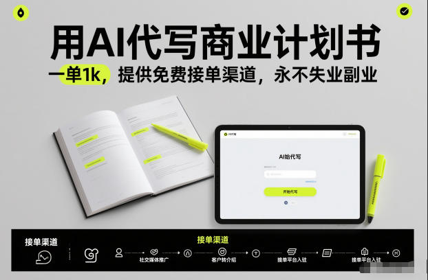 用AI代写商业计划书，一单1k，提供免费接单渠道，永不失业副业-网创项目总站