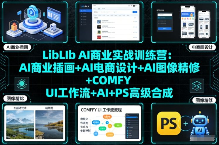 LibLIb AI商业实战训练营：AI商业插画+AI电商设计+AI图像精修+COMFY UI工作流+AI+PS高级合成-网创项目总站