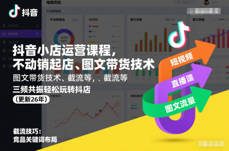 抖音小店运营课程，不动销起店、图文带货技术、截流等，三频共振轻松玩转抖店(更新26年)-网创项目总站
