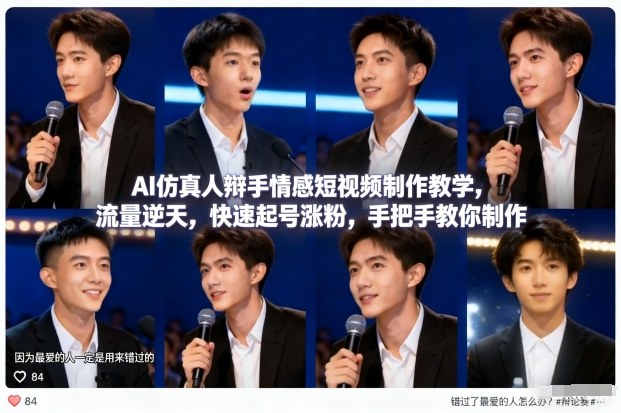 AI仿真人辩手情感短视频制作教学，流量逆天，快速起号涨粉，手把手教你制作-网创项目总站