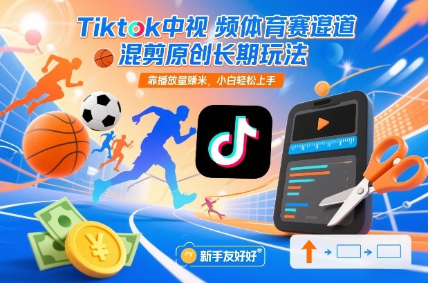 Tiktok中视频体育赛道混剪原创长期玩法，靠播放量賺米，小白轻松上手-网创项目总站