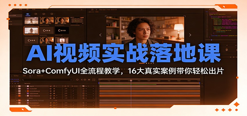 AI视频实战落地课：Sora+ComfyUI全流程教学，16大真实案例带你轻松出片-网创项目总站