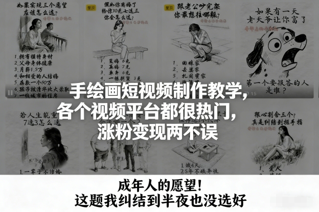 手绘画短视频制作教学，各个视频平台都很热门，涨粉变现两不误-网创项目总站