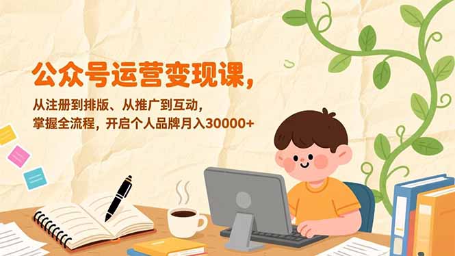 公众号运营变现课，从注册到排版、从推广到互动，掌握全流程，开启个人品牌月入30000+-网创项目总站