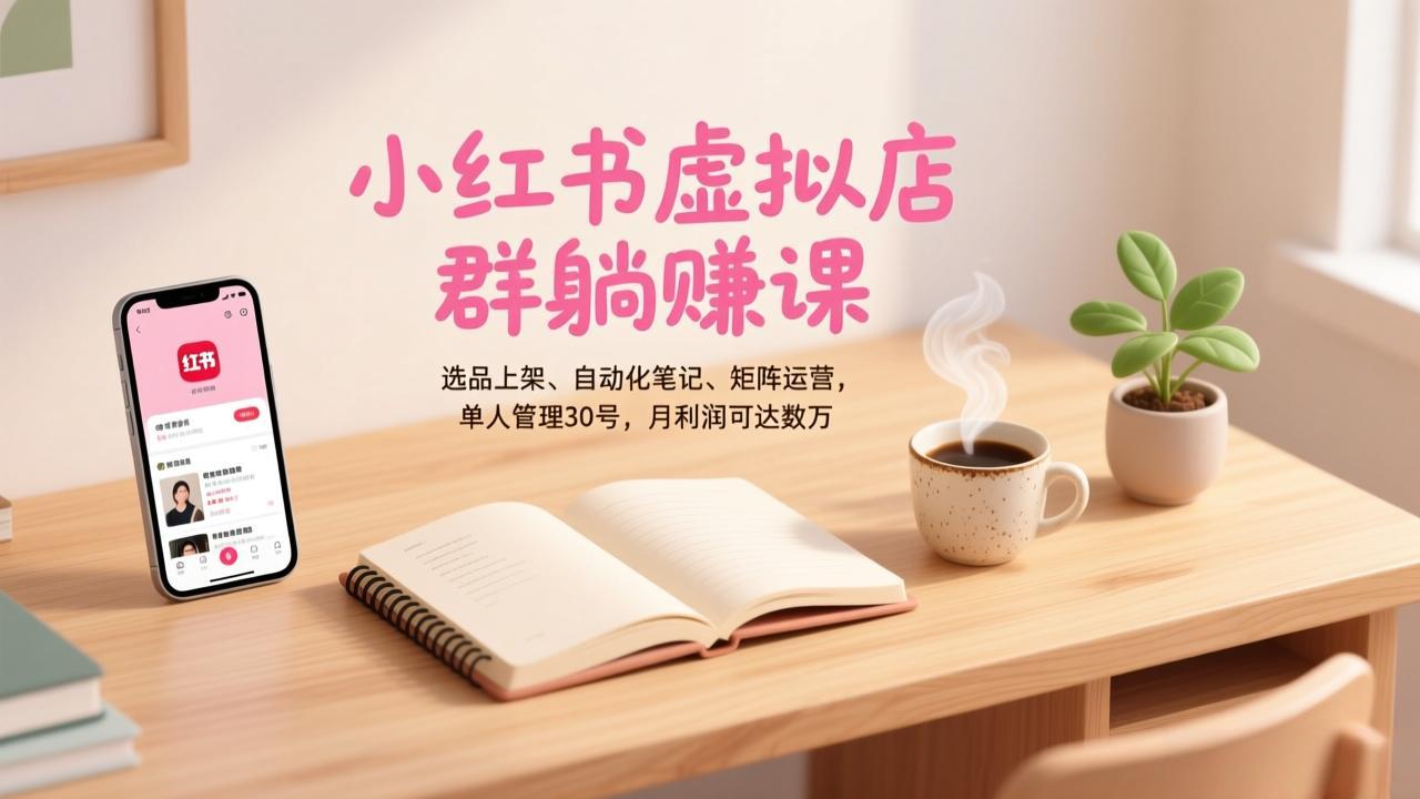 小红书虚拟店群躺赚课，选品上架、自动化笔记、矩阵运营，单人管理30号，月利润可达数万-网创项目总站