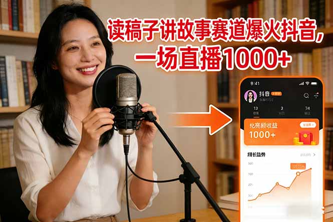 读稿子讲故事赛道爆火抖音，一场直播日入1000+-网创项目总站