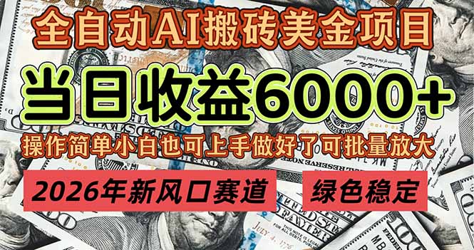 2026年新风口赛道，当日6000+以上，可批量放大，月收入20万+，长期绿色稳定的项目-网创项目总站