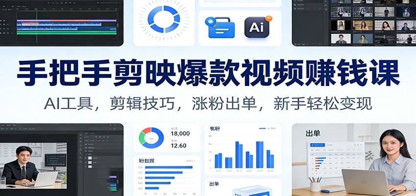 手把手剪映爆款视频赚钱课：AI工具，剪辑技巧，涨粉出单，新手轻松变现-网创项目总站