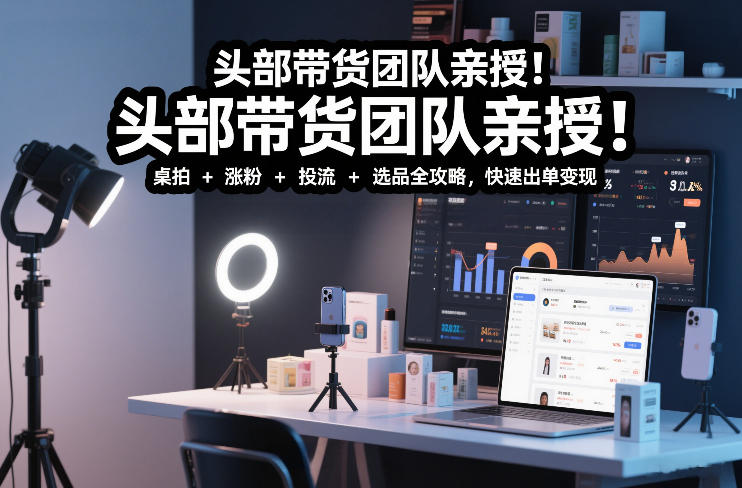 头部带货团队亲授！专业短视频实拍带货课：桌拍+涨粉+投流+选品全攻略，快速出单变现，月入2w+-网创项目总站
