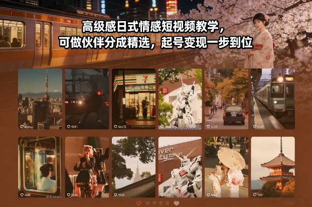 高级感日式情感短视频教学，可做伙伴分成精选，起号变现一步到位-网创项目总站