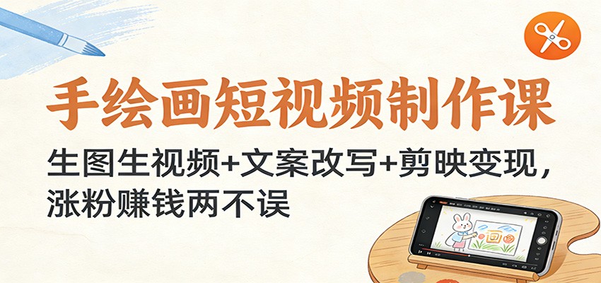 手绘画短视频制作课：生图生视频+文案改写+剪映变现，涨粉赚钱两不误-网创项目总站