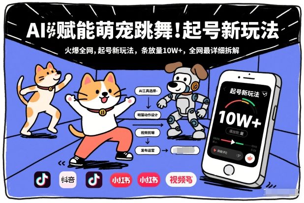 AI赋能萌宠跳舞，火爆全网，起号新玩法，条条播放量10W+，全网最详细拆解-网创项目总站