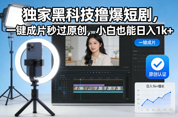 独家黑科技撸爆短剧，一键成片秒过原创，小白也能日入1k+【揭秘】-网创项目总站