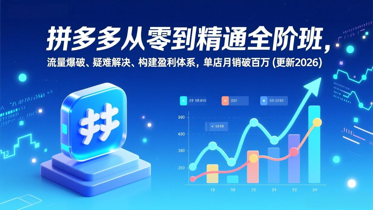 拼多多从零到精通全阶班，流量爆破、疑难解决，构建盈利体系，单店月销破百万(更新2026-网创项目总站