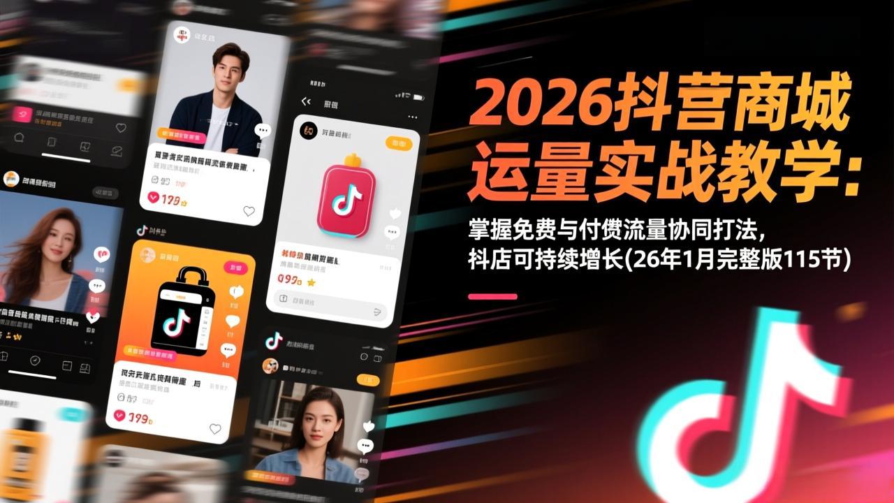 2026抖音商城运营实战教学：掌握免费与付费流量协同打法，抖店可持续增长(26年1月完整版115节-网创项目总站