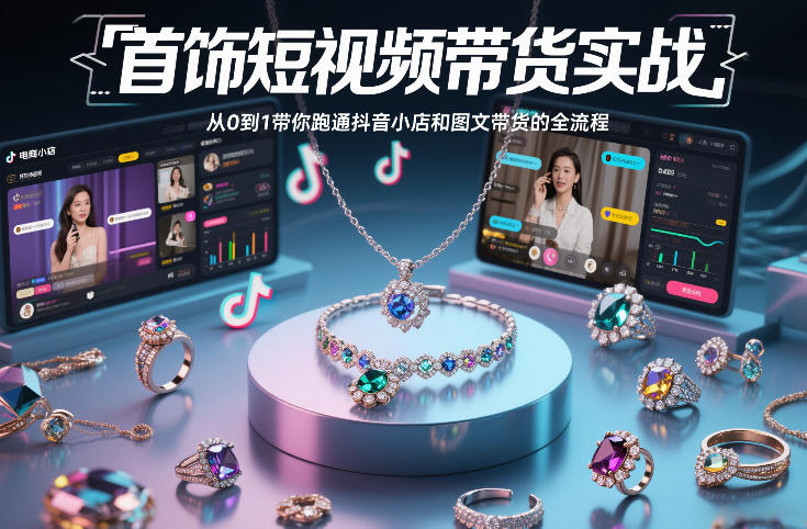 首饰短视频带货实战，从0到1带你跑通抖音小店和图文带货的全流程-网创项目总站