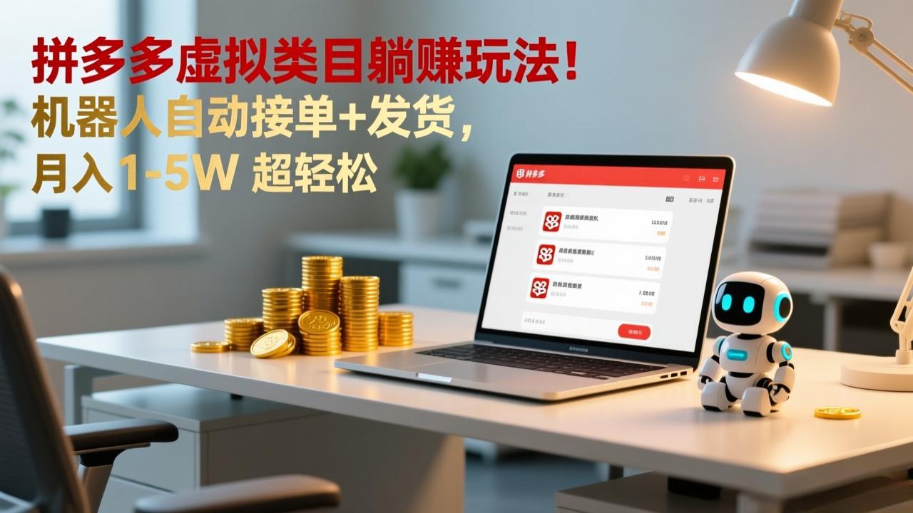 多多虚拟类目躺赚玩法！机器人自动接单+发货，月入 1-5W 超轻松-网创项目总站