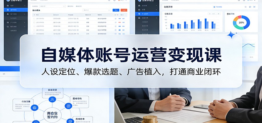自媒体账号运营变现课:人设定位、爆款选题、广告植入,打通商业闭环-网创项目总站