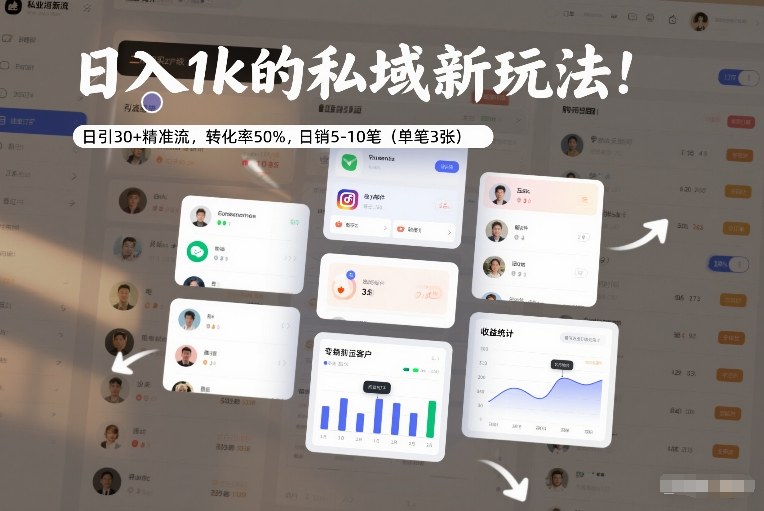 日入1k的私域新玩法：日引30+精准流，转化率50%，日销5-10笔(单笔3张)-网创项目总站