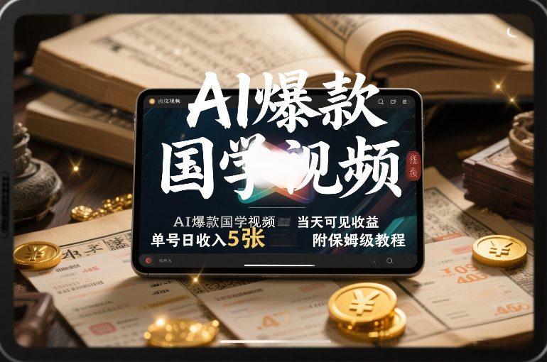 AI爆款国学视频，独家起号方法，小白直接上手，当天可见收益，单号日收入5张+附保姆级教程-网创项目总站