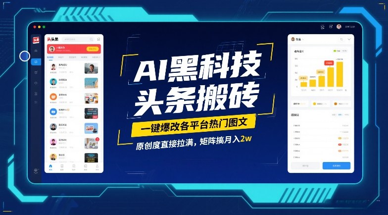 AI黑科技头条搬砖，一键爆改各平台热门图文，原创度直接拉满，矩阵搞月入2W【揭秘】-网创项目总站