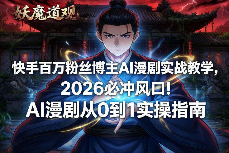 快手百万粉丝博主AI漫剧实战教学，2026必冲风口！AI漫剧从0到1实操指南-网创项目总站