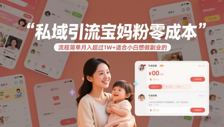 私域引流宝妈粉零成本流程简单月入超过1W+适合小白想做副业的-网创项目总站