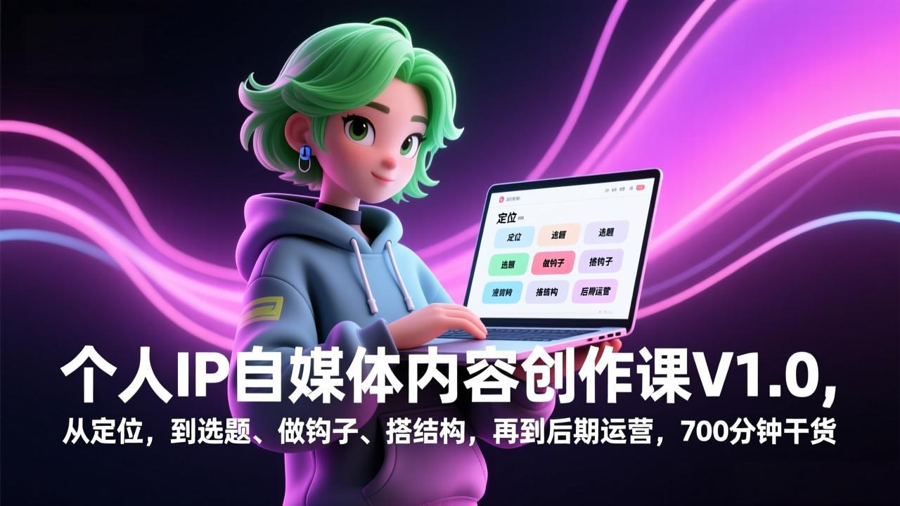 个人IP自媒体内容创作课V1.0，从定位，到选题、做钩子、搭结构，再到后期运营，700分钟干货-网创项目总站