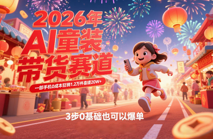 AI童装新春带货赛道，一部手机0成本狂销1.2万件喜提20W+，3步0基础也可以爆单-网创项目总站