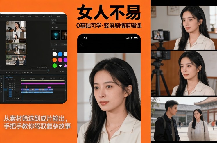 0基础可学！《女人不易》竖屏剧情剪辑课，从素材筛选到成片输出，手把手教你驾驭复杂故事-网创项目总站