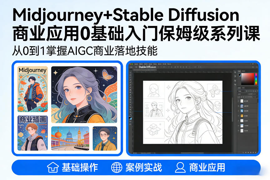 AIGC商业应用Midjourney+Stable Diffusion教程，0基础入门保姆级系列课-网创项目总站