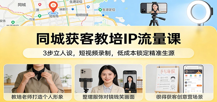 同城获客教培IP流量课：3步立人设，短视频录制，低成本锁定精准生源-网创项目总站