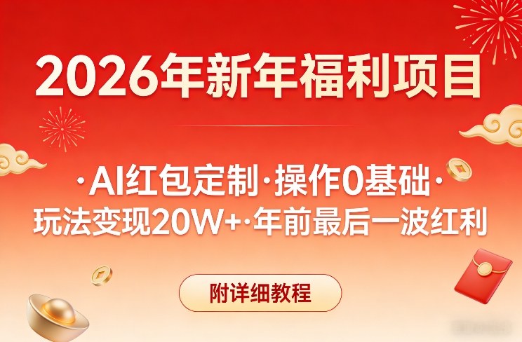 新年福利项目，AI红包定制，操作0基础，玩法变现20W+年前最后一波红利，附详细教程-网创项目总站