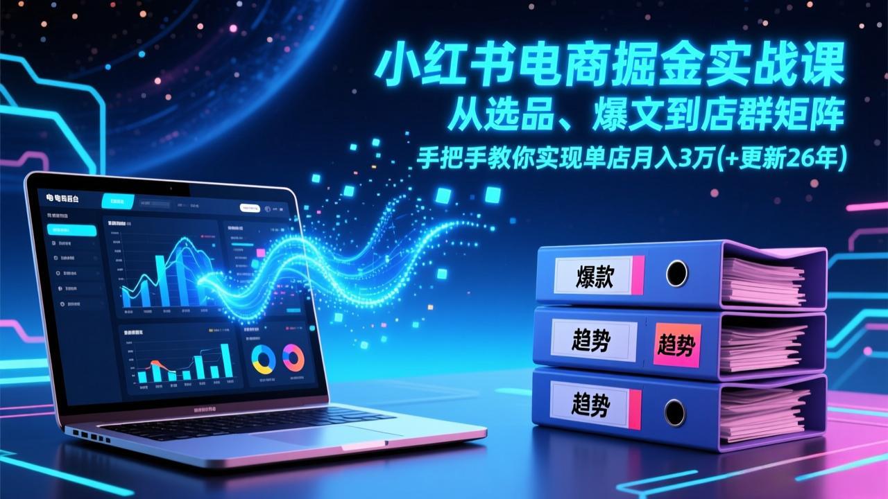 小红书电商掘金实战课，从选品、爆文到店群矩阵，手把手教你实现单店月入3万+(更新26年-网创项目总站