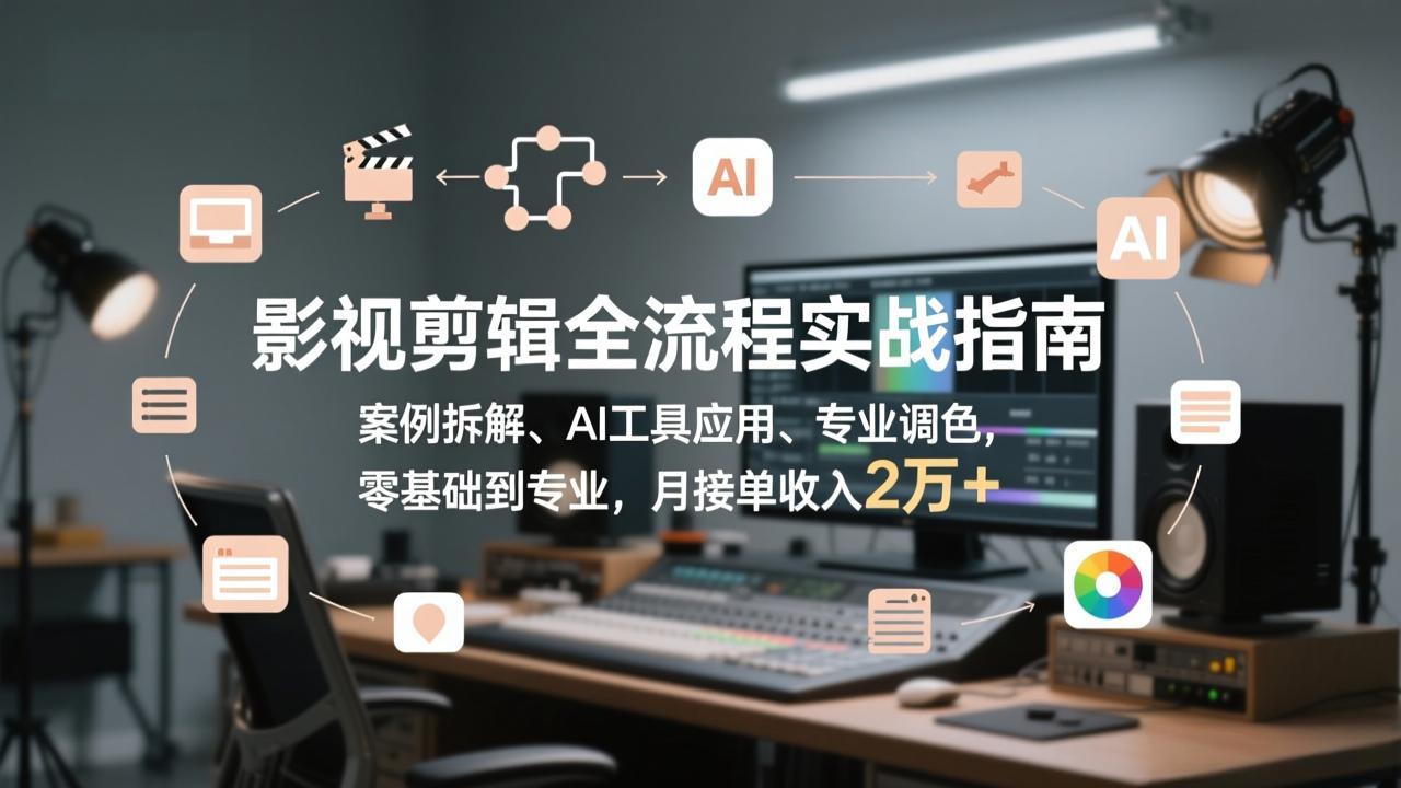影视剪辑全流程实战指南，案例拆解、AI工具应用、专业调色，零基础到专业，月接单收入2万+-网创项目总站