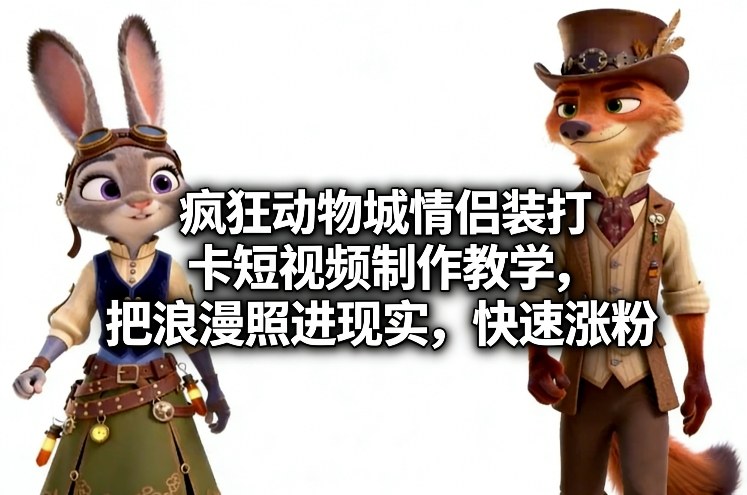 疯狂动物城情侣装打卡短视频制作教学，把浪漫照进现实，快速涨粉-网创项目总站